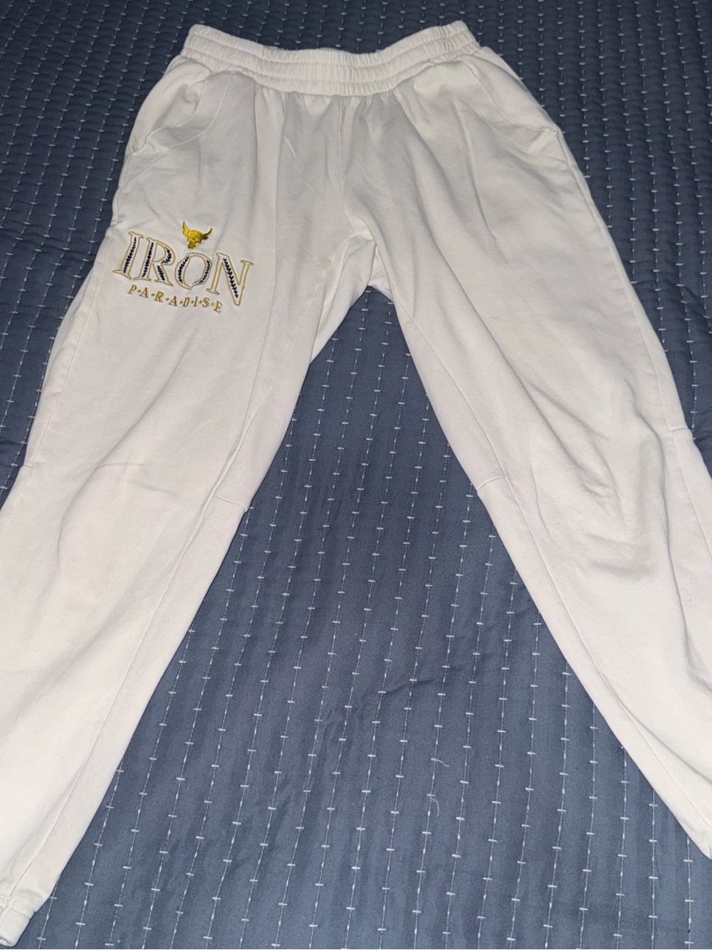 LG White Sweatpants with Gold Iron Logo